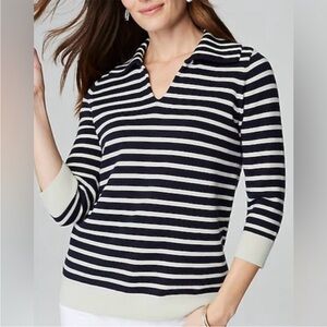 J. Jill Nautical Striped V Neck Sweater with Sailor Collar. Coastal. Preppy. 2X